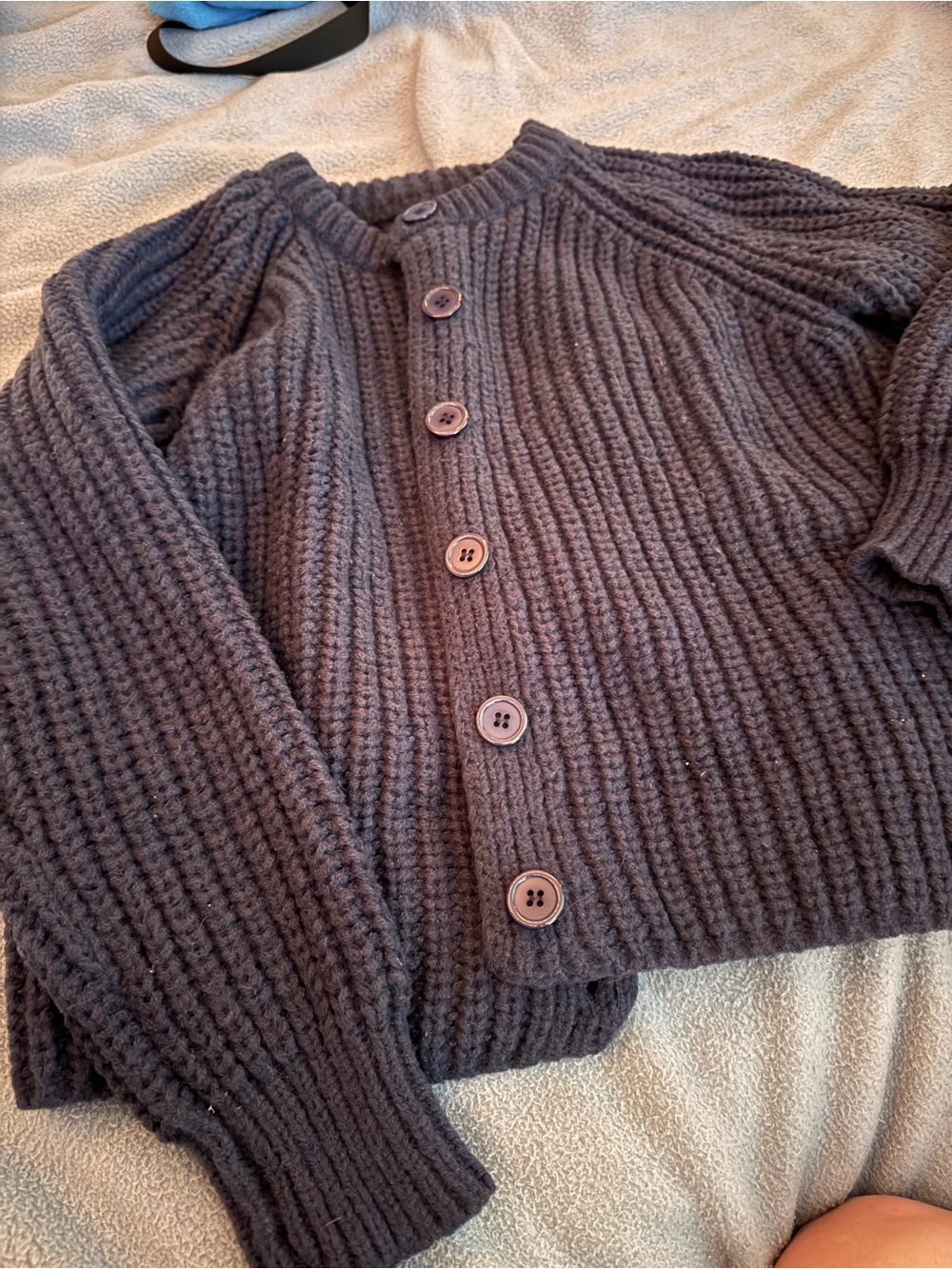 Chunky Ribbed Button-Front Sweater - Navy - Picture 10 of 14